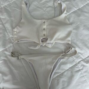 Women's Ribbed Scoop Tank Bikini Set - White